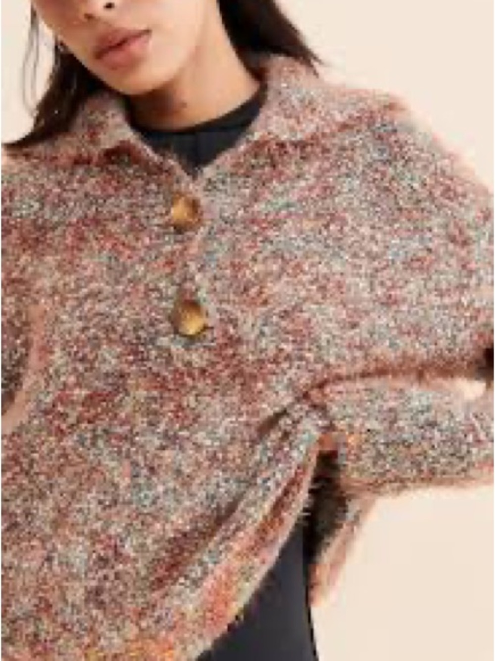 Free People Multicolor Bouclé Button-Up Cardigan in Rust & Teal